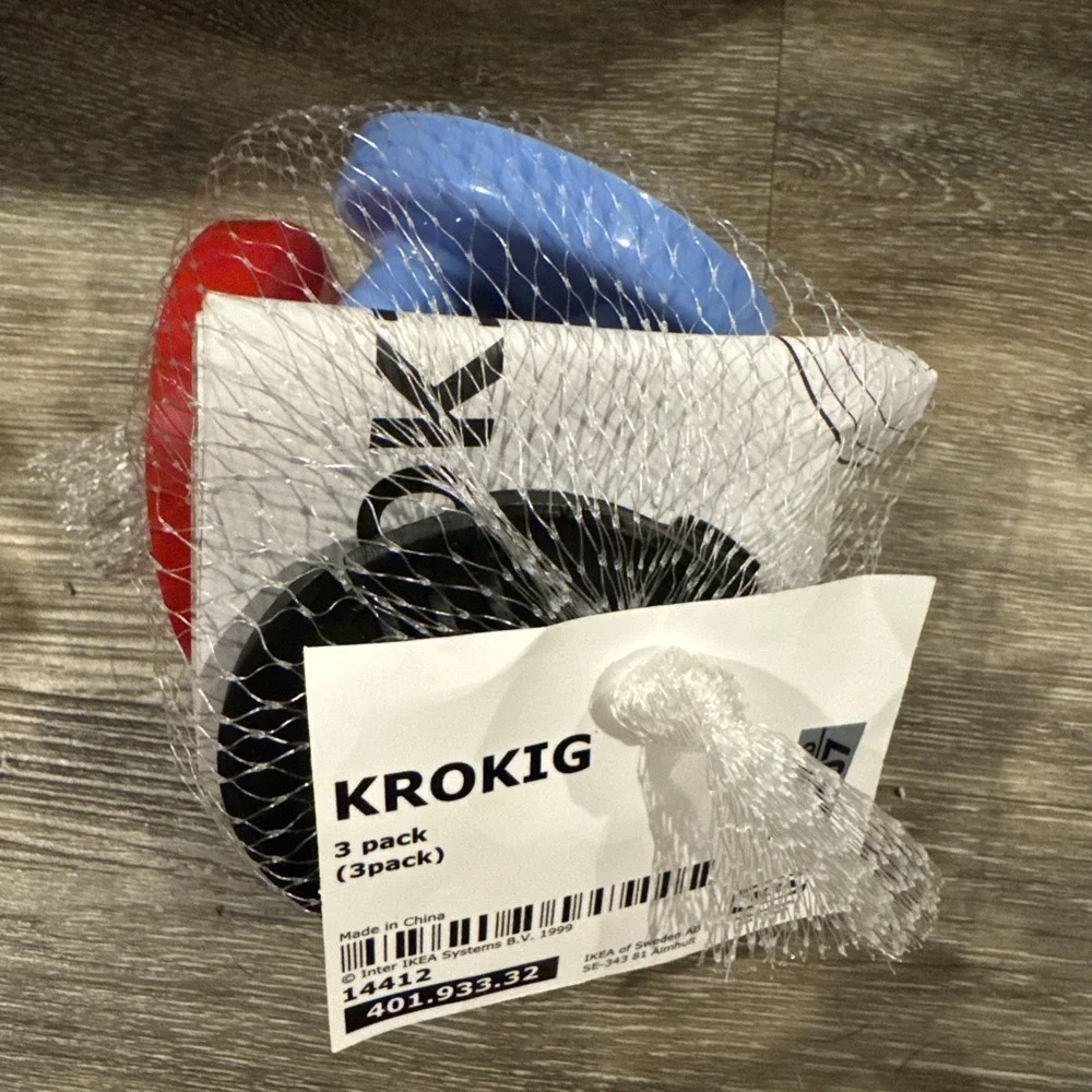 IKEA Krokig Plastic Wall Hooks 3-Pack‎ Red/Blue/Green